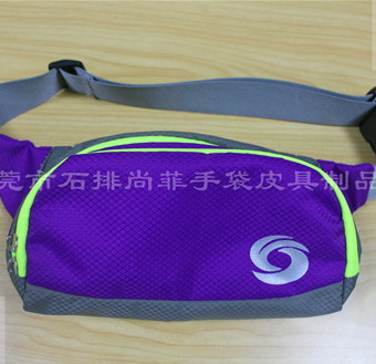 运动手机腰包三袋加厚款-紫色网格纹